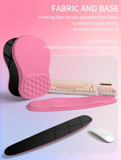 Hokafenle 2in1 Combination, Wave Keyboard Wrist Rest and Ergonomic Curvature Mouse Pad Wrist Support for Relieve Wrist Pain, Filled with Soft Cushion Memory Foam, Black