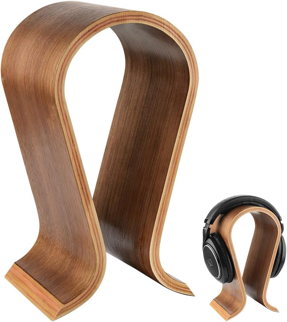 Linkidea Wooden Omega Headphones Stand/Wooden Headphone Hanger/Wood Headset Holder/Omega Earphone Desk Display Hanger - Wooden Headsets Walnut Finish
