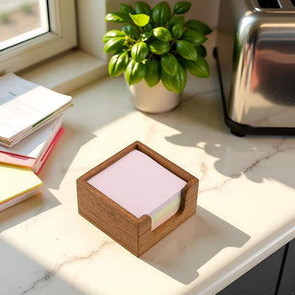 Acacia Wood Sticky Note Holder, 3x3 Post It Note Dispenser with Anti-Slip Pads, Natural Wooden Memo Organizer for Office Home School (3.5“x3.5"x2")