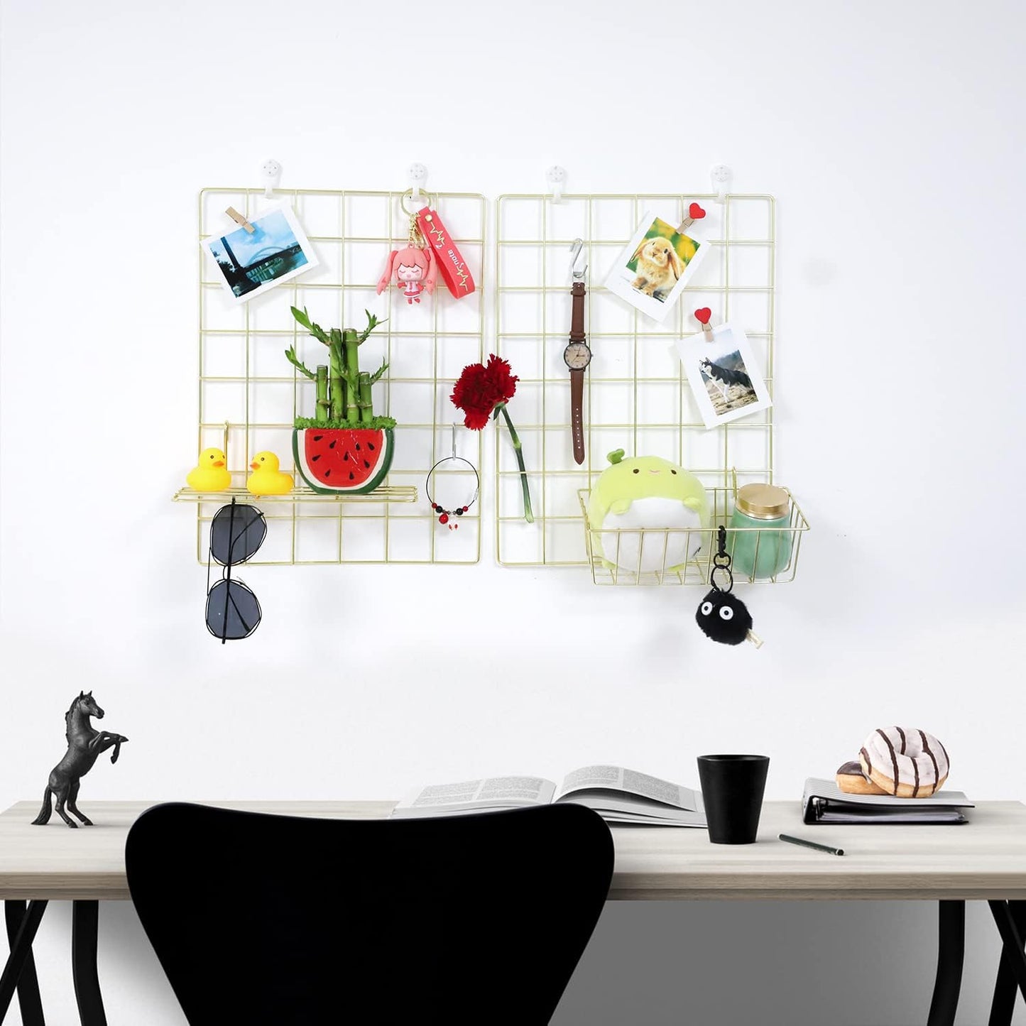 Wall Grid 2 Pack Wire Photo Grid Panels Black Memo Board Wall Organizer (black)