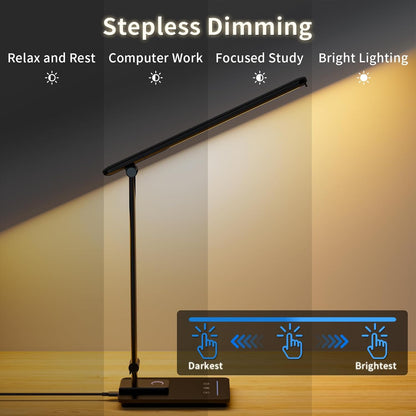 ELECTRI LED Desk Lamp, Touch Desk Light with USB Port, 5 Color & Stepless Dimming, 360° Rotatable ＆ Foldable, Reading Lamp for Table Study Work Office Nail Craft Puzzle(with Adapter) (White)
