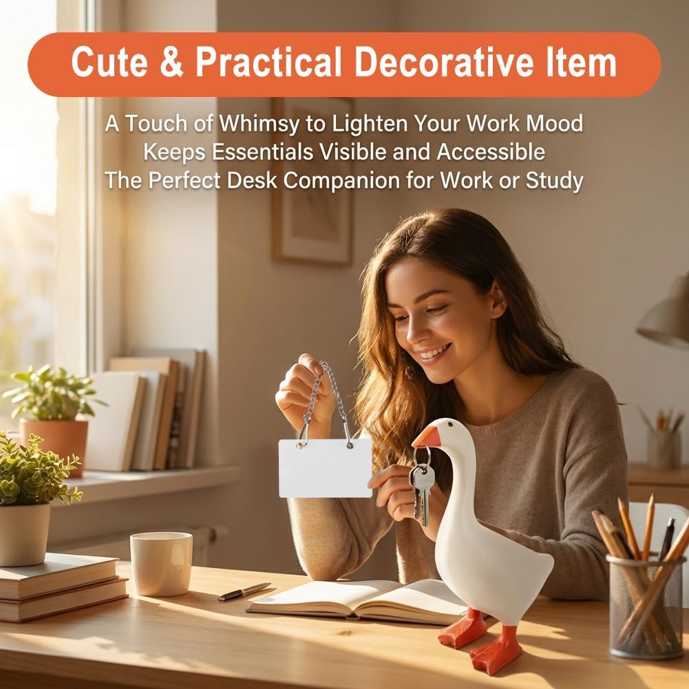 Magnetic Desktop Goose Organizer Set,7 inch Desk Decor with Acrylic Memo Board, Includes Marker Chain and Stickers, Key Holder for Office and Home Workspace