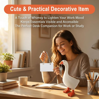 Magnetic Desktop Goose Organizer Set,7 inch Desk Decor with Acrylic Memo Board, Includes Marker Chain and Stickers, Key Holder for Office and Home Workspace