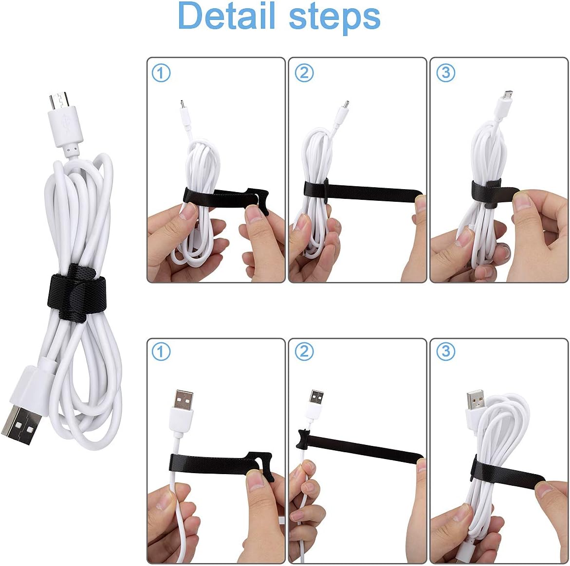 Nettbe Reusable Cable Ties, 60 PCS 8 Inches Adjustable Cord Straps Wire Organizer Cord Wrap and Hook Loop Cable Management