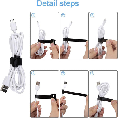 Nettbe Reusable Cable Ties, 60 PCS 8 Inches Adjustable Cord Straps Wire Organizer Cord Wrap and Hook Loop Cable Management