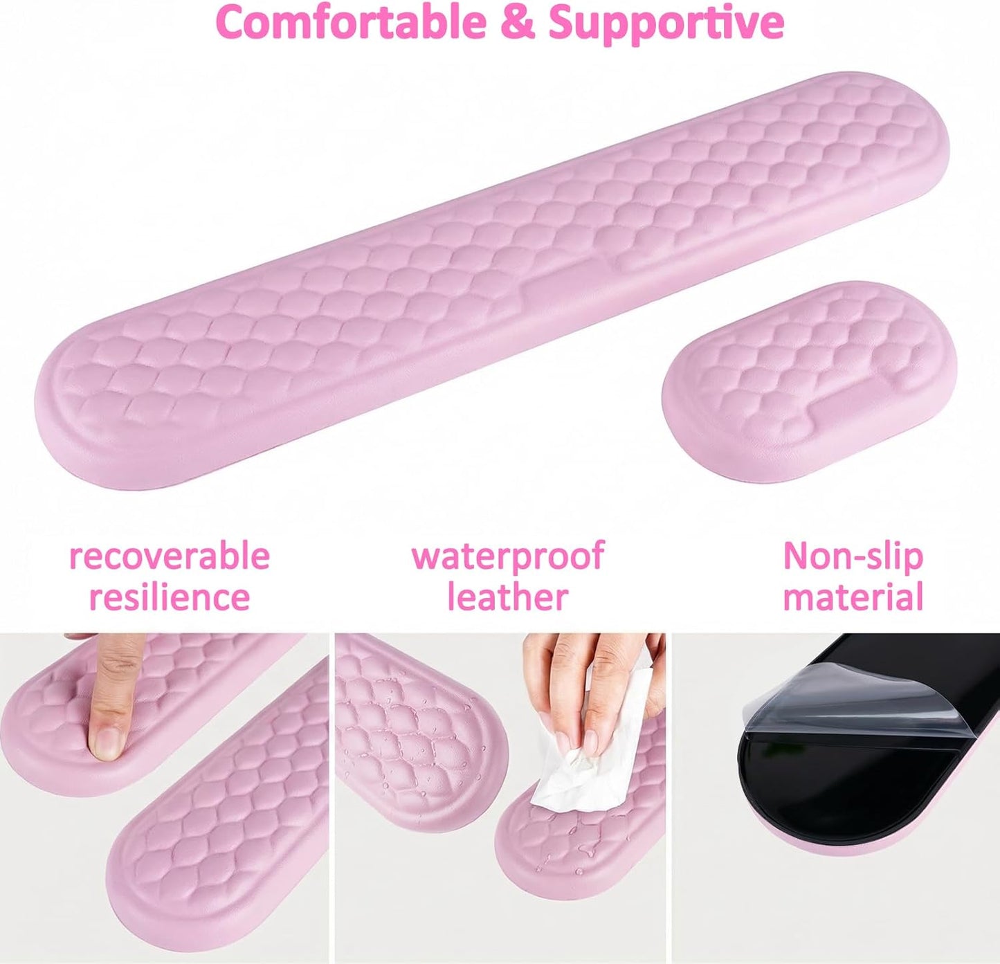 Wrist Rest for Keyboard and Mouse, Ergonomic Memory Foam Keyboard Set with Non-Slip Base, Soft Arm Cushion & Palm Support for Office, Home, Gaming & Laptop Typing, Reduces Fatigue & Strain, Black
