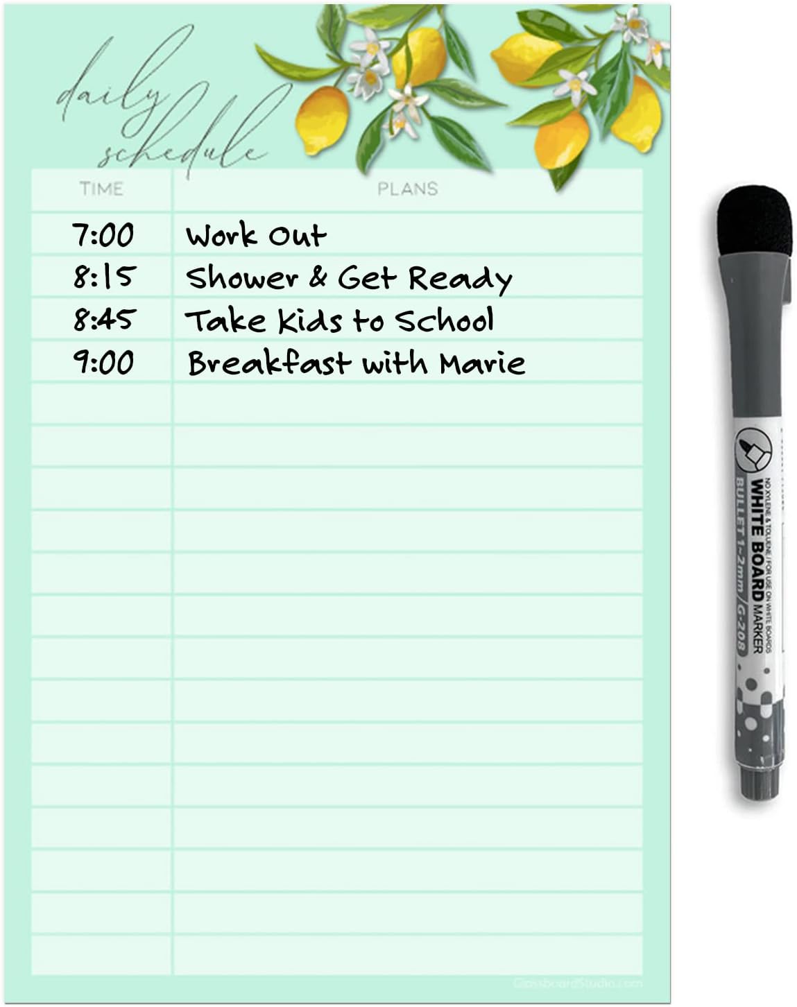 Dry Erase Daily Schedule Planner Sticker Decal by Glassboard Studio | Removable & Reusable | Magnetic Fine-Tip Marker Included (9 x 12 inches, White)