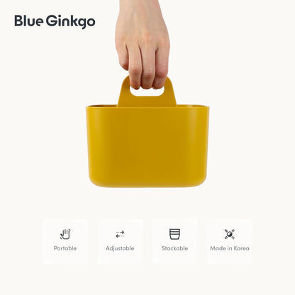 BLUE GINKGO Stackable Organizer Caddy – Korean-Made Portable Tote for Bathroom, Office, Crafts, or School Supplies (Rectangle, White)