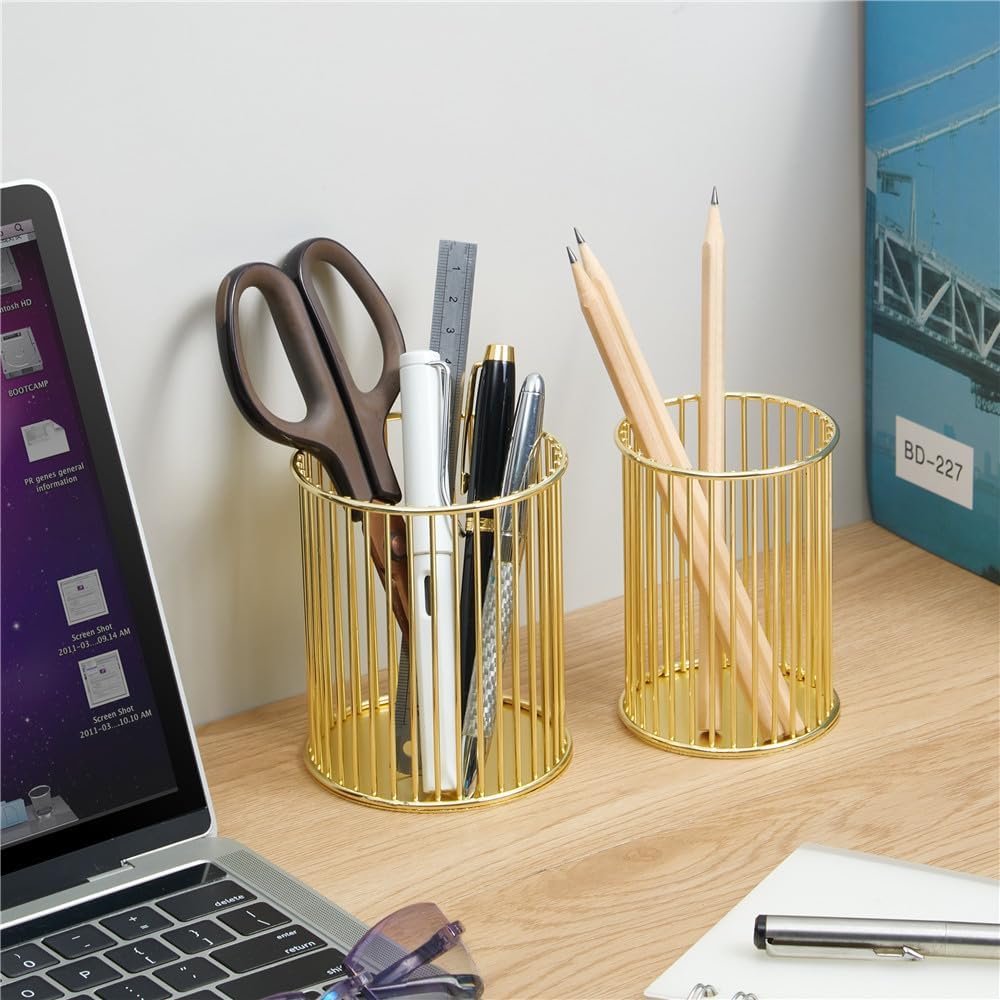 2 Sets Metal Pen Holder for Desk,Makeup Brushes Cup Holder, Pencil Holders, Pen cup, Home and Office Organizer, Black