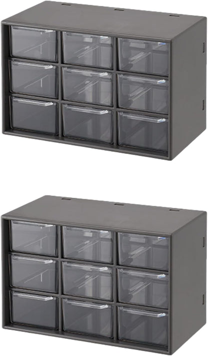 Feadily 2PCS Small Drawer Organizer for Desk, Desktop Drawer Organizer with 9 Clear Drawers, Plastic Desktop Storage Drawers 7.1 Inch x 3 .9 Inch x 4.7 Inch, White