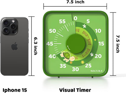 Secura 60-Minute Visual Countdown Timer, 7.5-Inch Oversize Classroom Visual Timer for Kids and Adults, Durable Mechanical Kitchen Timer Clock with Magnetic Backing (Blue)
