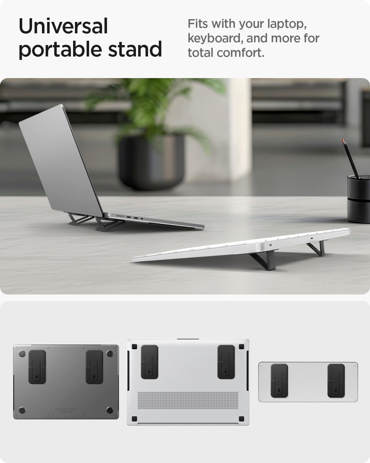 Spigen Slim Fold Portable Laptop Stand Keyboard Riser Foldable Ergonomic Angle Lift Anti-Slip Compatible with MacBook Neo, MacBook Air, MacBook Pro 11"-16" and iPad/Air/Pro and More - Black (LD201-S4)