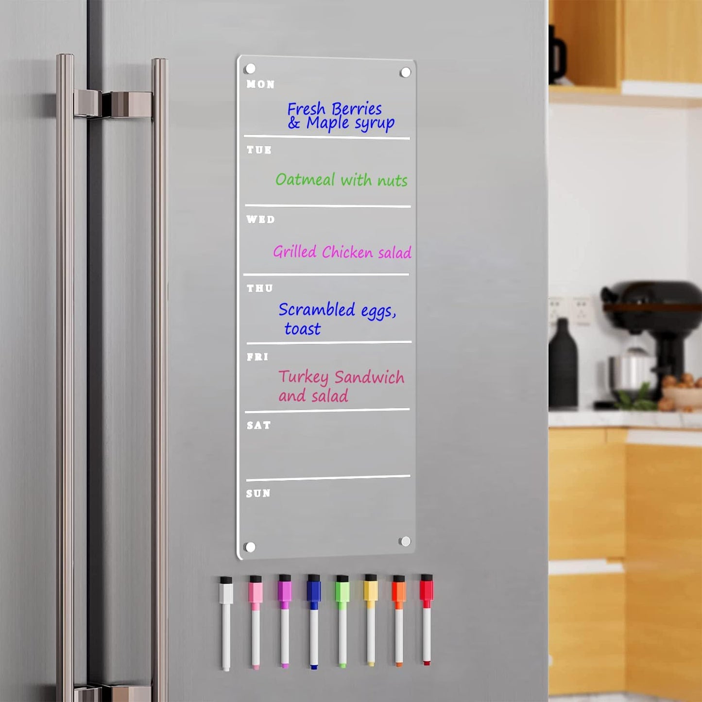 Magnetic Weekly Planner for Fridge 6"x17" Weekly Menu Magnet Fridge Dry Erase Board to Do/Grocery/Shopping List/Chore Chart 8 Markers