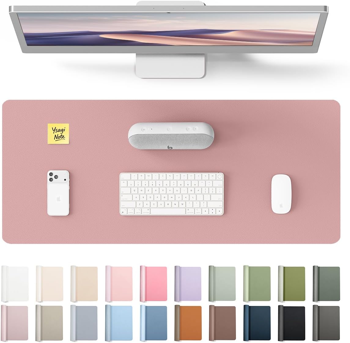 YSAGi Leather Desk Pad Protector, Office Desk Mat, Large Mouse Pad, Non-Slip PU Leather Desk Blotter, Waterproof Laptop Desk Writing Pad for Office and Home (23.6" x 13.8", Eggshell) - Colors B