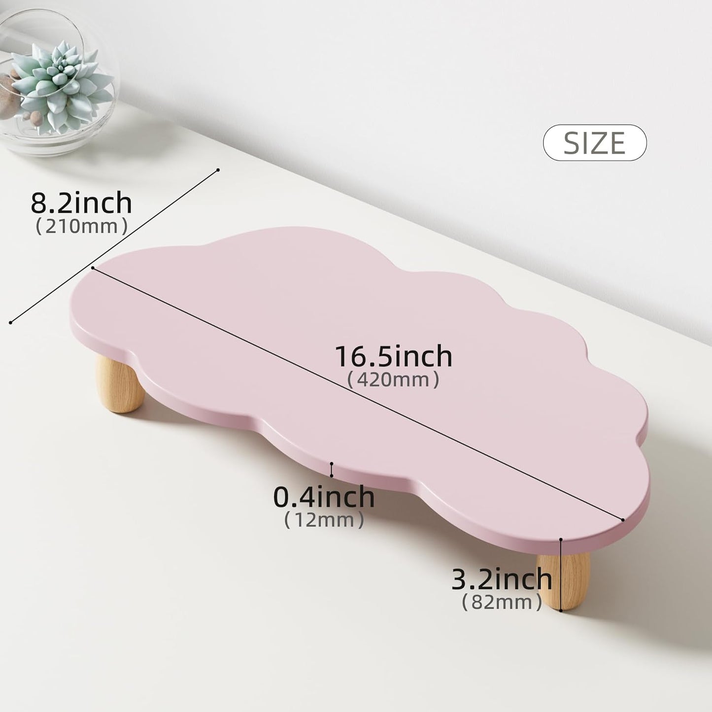 AFOOYO Monitor Stand Riser,Cloud-Shaped Sturdy Wood 16.5In Computer Monitor Riser Wirh Drawer, Multi-Purpose Desktop Organizer Riser for Computer,Laptop,Printer,TV,White