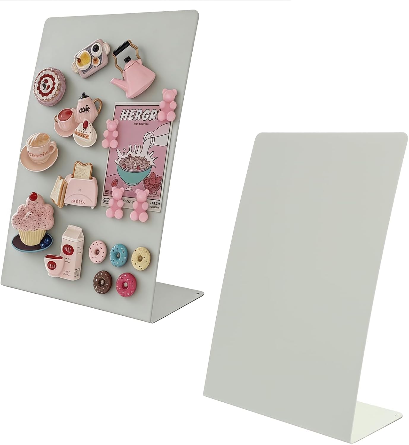 FLWAL Magnetic Bulletin Board, 13*9 Inch Magnetic Metal Desktop Memo Display Bard with Bracket, Suitable for Back to School Menu Table, Home Kitchen, School and Office Supplies (white, Large,2 Pack)