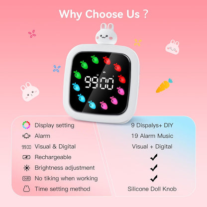 Yunbaoit Digital Visual Timer for Kids, Rechargeable 99-Minute Silent Countdown Timer with 19 Ringtones, 9 Optional DIY Color Star Display, Time Management Tool with Pause Function (Rainbow)