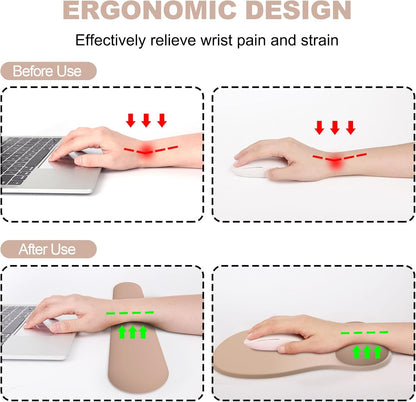 Ergonomic Mouse Pad with Wrist Rest and Keyboard Wrist Rest, Gel Mousepad and Wrist Rest for Computer Keyboard, Pain Relief, Non-Slip PU Base, Mouse Pad with Wrist Support for Gaming, Office, Brown