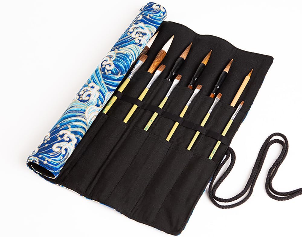 Funny live Paint Brush Holder Art Supplies, Artist Brush Holder & Art Supply Storage Organizer Roll-Up Case Bag, Protect Acrylic Oil Watercolor Paintbrushes (Peony-20 Slot Pockets)