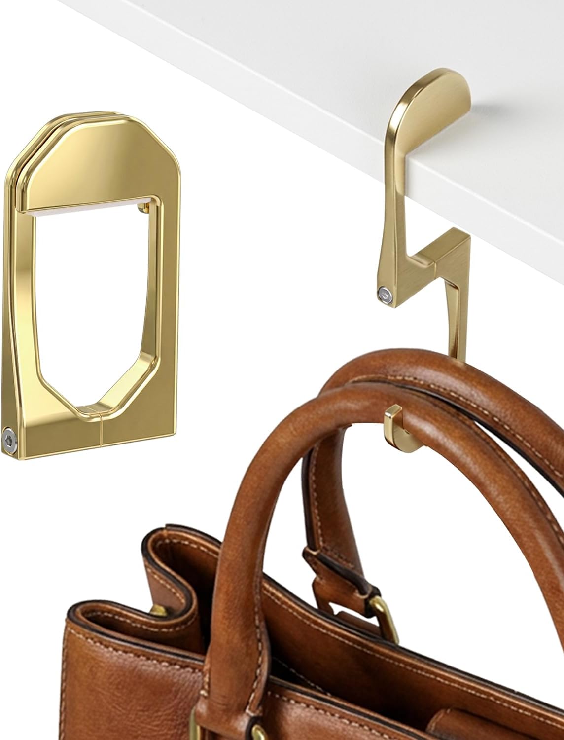 Purse Hook for Table - Portable Purse Hanger for Table with Magnetic Closure, Compact Bag Hook for Handbags, Totes & Backpacks, Stylish Stocking Stuffer Christmas Gift (Gold)