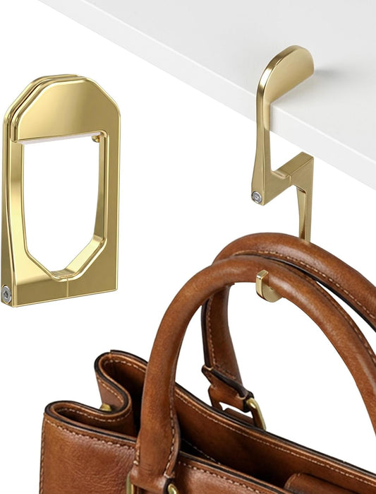 Purse Hook for Table - Portable Purse Hanger for Table with Magnetic Closure, Compact Bag Hook for Handbags, Totes & Backpacks, Stylish Stocking Stuffer Christmas Gift (Gold)