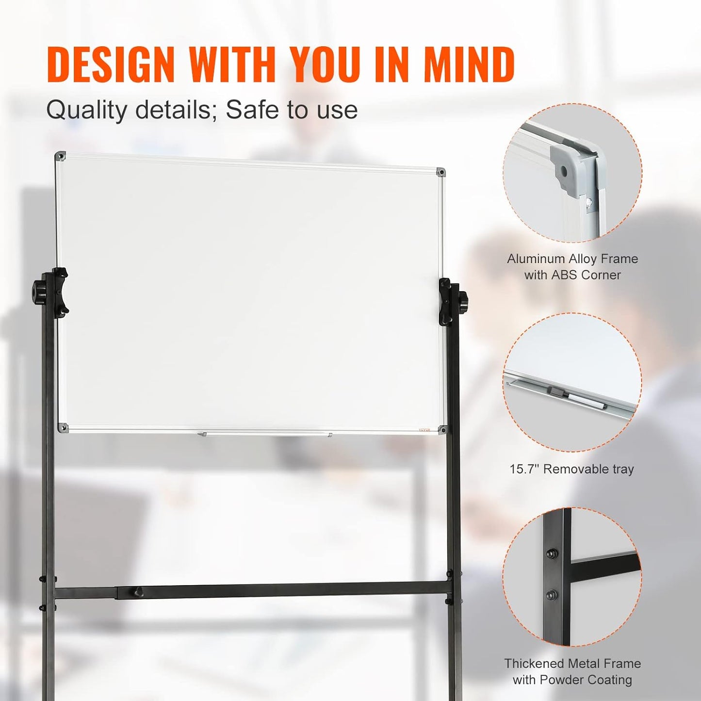VEVOR Magnetic Glass Whiteboard, Dry Erase Board 36"x24", Wall-Mounted Large White Glassboard Frameless, with Marker Tray, an Eraser and 2 Markers, Black