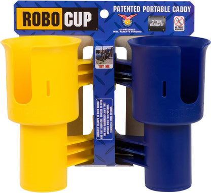 ROBOCUP, (White), Patented Clamp On Boat Cup Holder |Multifunction Dual Drink Caddy for Fishing Poles, Tools, Net, Gaff |Portable Storage for Boating, Beach, Umbrellas, Golf Carts, Strollers