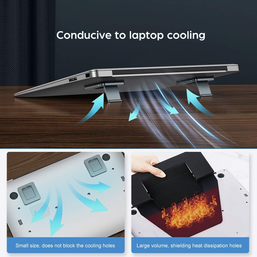 OATSBASF Mini Laptop Stand, Retractable Computer Stand, Portable Notebook Holder, Foldable Invisible Design Cooling Office Universal Non Slip, for MacBook Pro Air iPad Pro Air Surface Tablets (Silver)