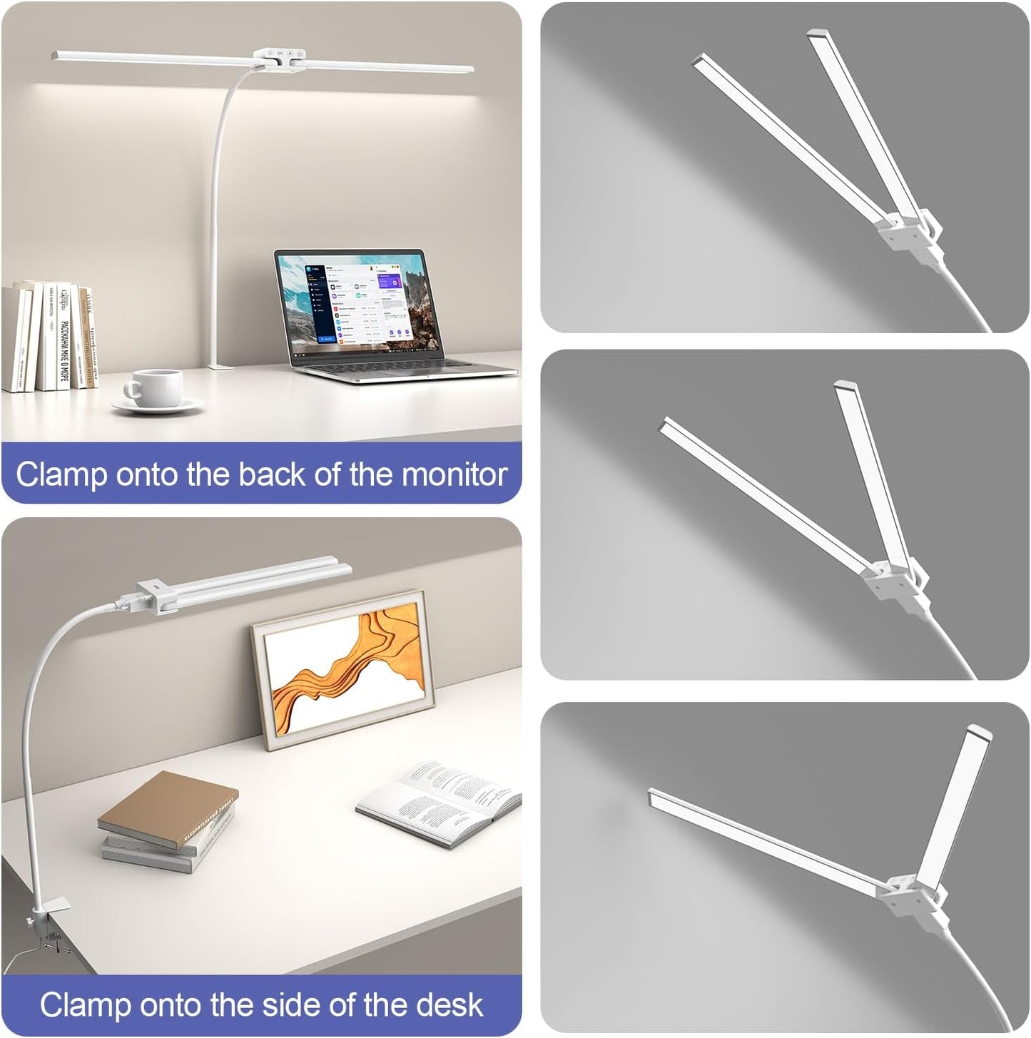 EppieBasic Desk Lamp,24W Led Desk Lamps with Clamp,Double Head Desk Light for Home Office, Architect Desktop Lamp Eye Care Workbench Office Table Light for Monitor Studio Reading