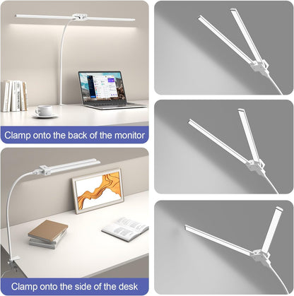 EppieBasic Desk Lamp,24W Led Desk Lamps with Clamp,Double Head Desk Light for Home Office, Architect Desktop Lamp Eye Care Workbench Office Table Light for Monitor Studio Reading