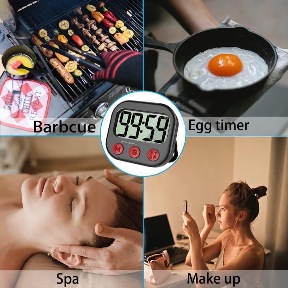 Kitchen Timer, Digital Visual Timer Magnetic Clock Stopwatch Countdown Timer, Large LCD Screen Display Big Digits, Loud Alarm for Cooking, Shower, Bathroom