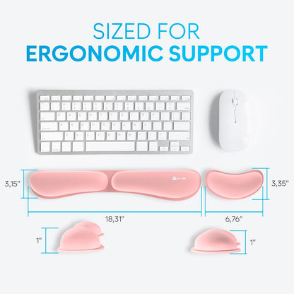 KLIM Mouse & Keyboard Wrist Rest Set - Silky Gel Memory Foam - Ergonomic Wrist Rest for Computer Keyboard, Wrist Pad for Keyboard + Wrist Rest for Mouse - for Gaming and Office - Pain Relief - Pink