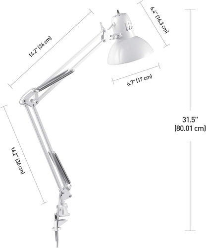 Globe Electric 12641 Architect 32" Swing-Arm Clamp-On Lamp, Black Architect, Finish, LED Bulb Included