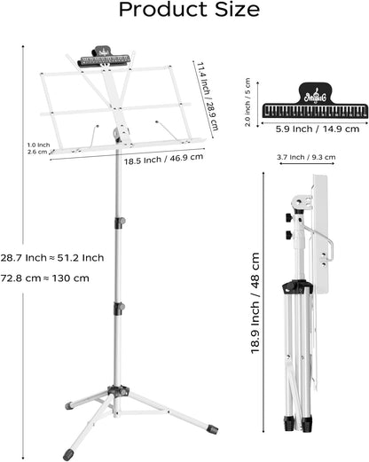 K KASONIC Music Stand, 2 in 1 Dual-Use Folding Sheet Music Stand & Desktop Book Stand, Portable Lightweight with Music Sheet Clip Holder Carrying Bag