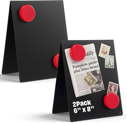 Fainne 2 Pack 6x8 Inch Magnet Display Stand, Double-Sided Magnetic Bulletin Board with Stand Tabletop Blank Magnetic Signs for Restaurant Menu Office Home School, Black