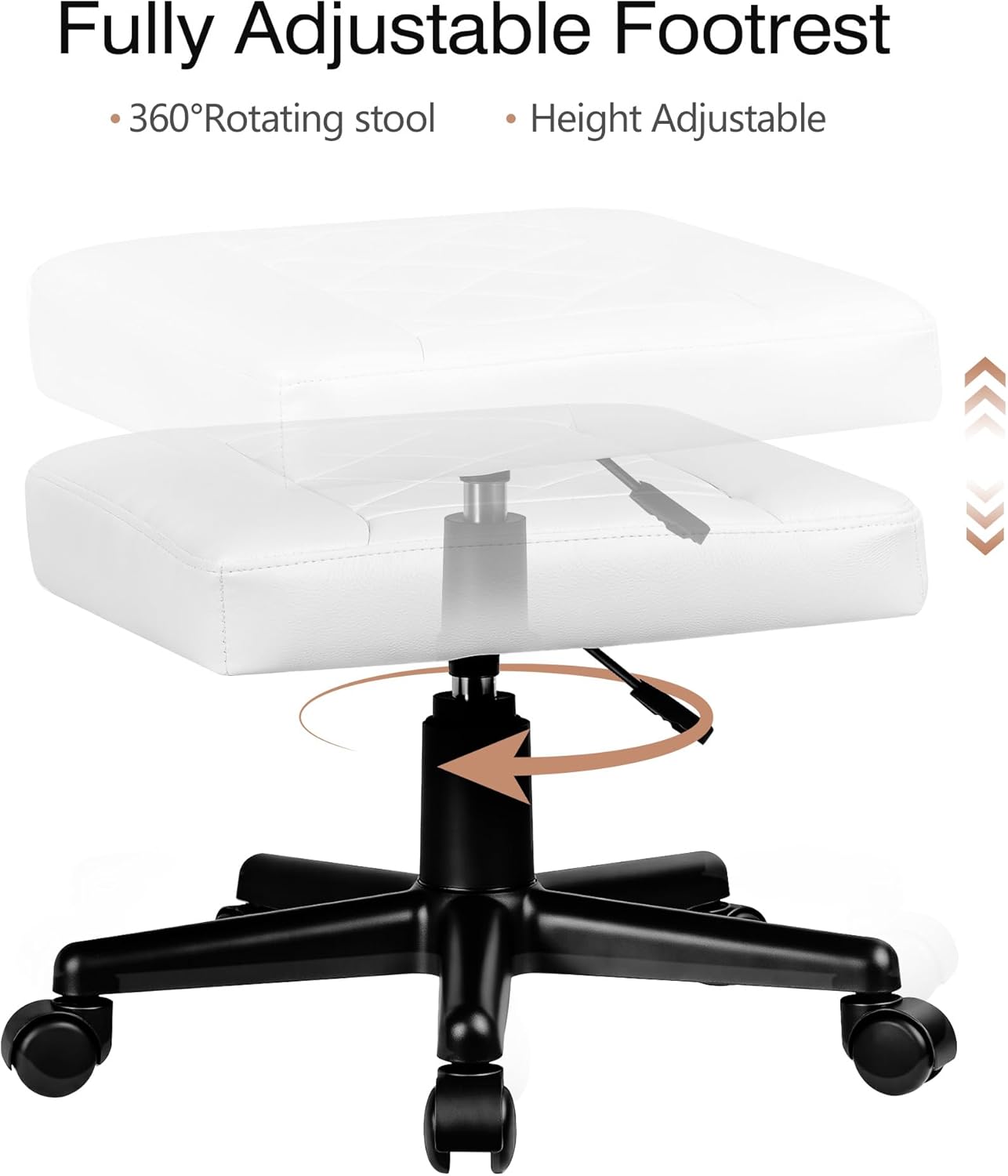 VECELO Under Desk Footrest, PU Ergonomic Foot Rest with Wheels, Comfort Padding, Height Adjustable for Relieving Leg Pain, Stiffness, Black