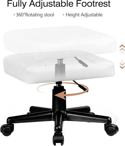 VECELO Under Desk Footrest, PU Ergonomic Foot Rest with Wheels, Comfort Padding, Height Adjustable for Relieving Leg Pain, Stiffness, Black
