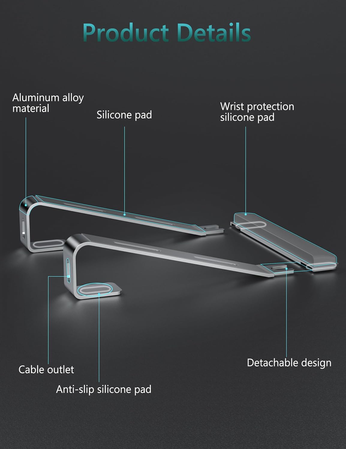 JCZT Clear Acrylic Laptop Stand for Desk, with Wrist Rest, Ergonomic Detachable Mount Compatible with 10-17'' All Laptops Such as MacBook Air Pro/HP/Dell/Lenovo