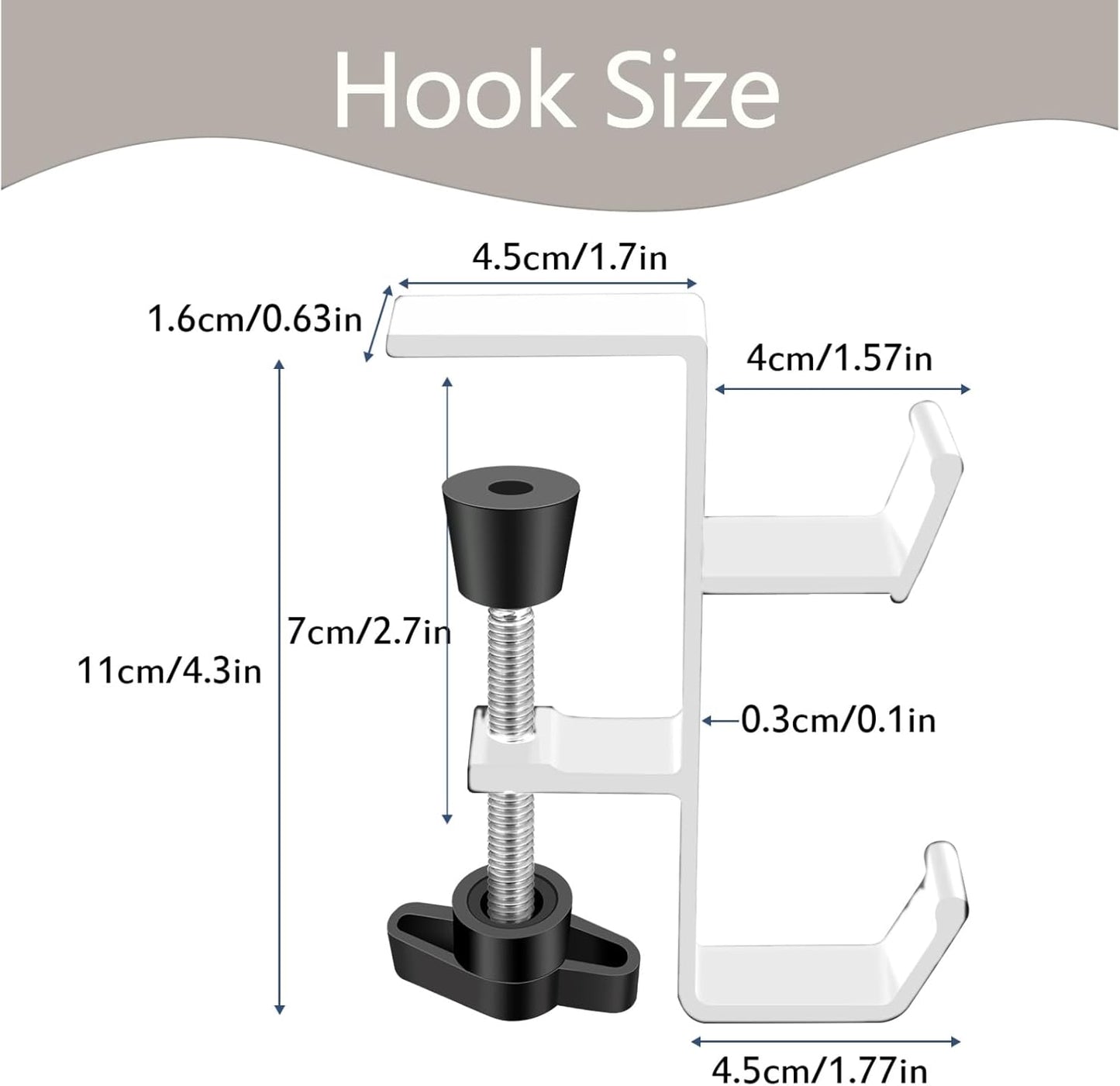 Desktop Hook Under-Table Handbag Hanger Wallet Hook Simple for Holiday Decoration Desktop Backpack Rack Headphone Hanger 2-Piece Pack Double Hook (Black)