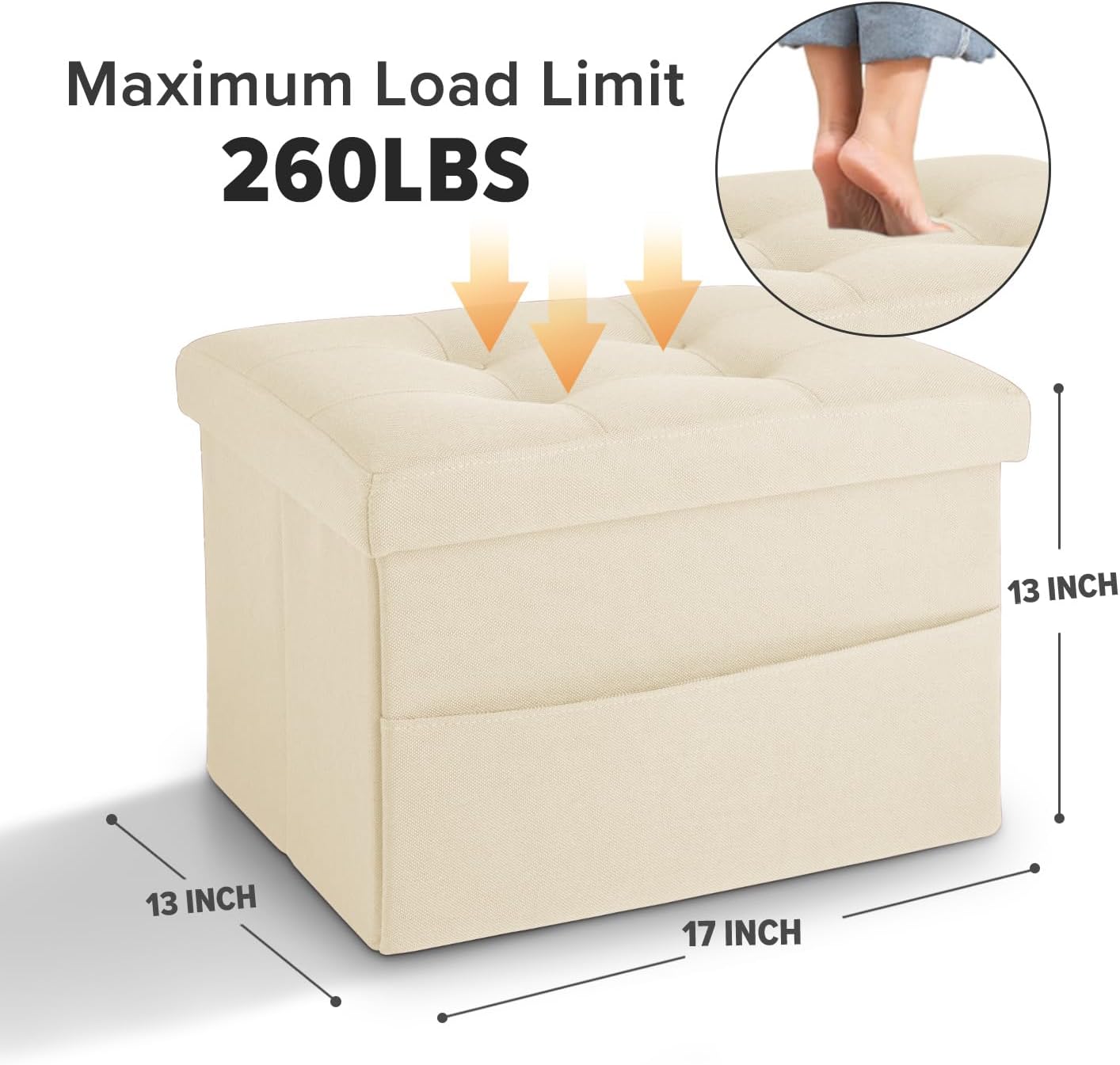 LINMAGCO Ottoman Storage Ottoman with Storage Small Foot Rest Stool Under Desk Stool Short Folding Footrest Linen Cloth Dark Gray 16X12X12IN
