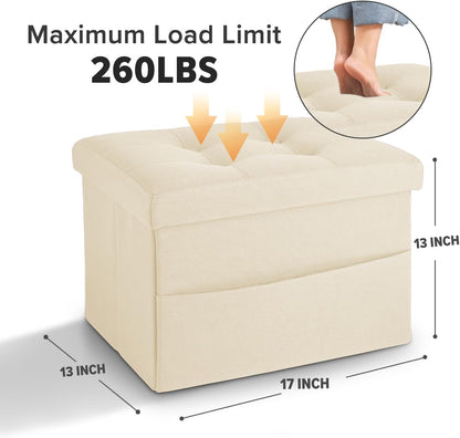 LINMAGCO Ottoman Storage Ottoman with Storage Small Foot Rest Stool Under Desk Stool Short Folding Footrest Linen Cloth Dark Gray 16X12X12IN