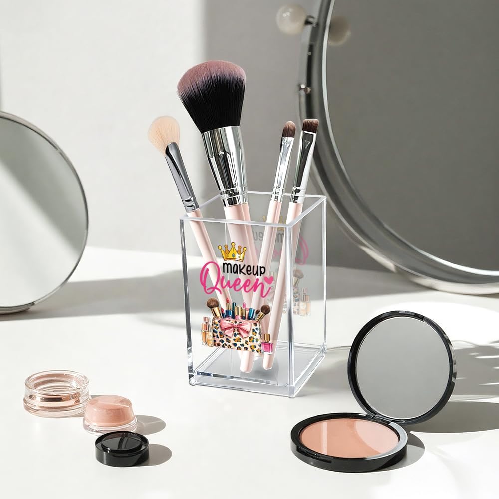 Better Late Than Ugly Acrylic Makeup Brush Organizer Holder, Self Affirmations Desk Acrylic Brushes Storage, Make Up Artist Gifts, Birthday Gifts for Her Wife Sister Friend Makeup Lovers