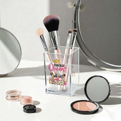 Better Late Than Ugly Acrylic Makeup Brush Organizer Holder, Self Affirmations Desk Acrylic Brushes Storage, Make Up Artist Gifts, Birthday Gifts for Her Wife Sister Friend Makeup Lovers