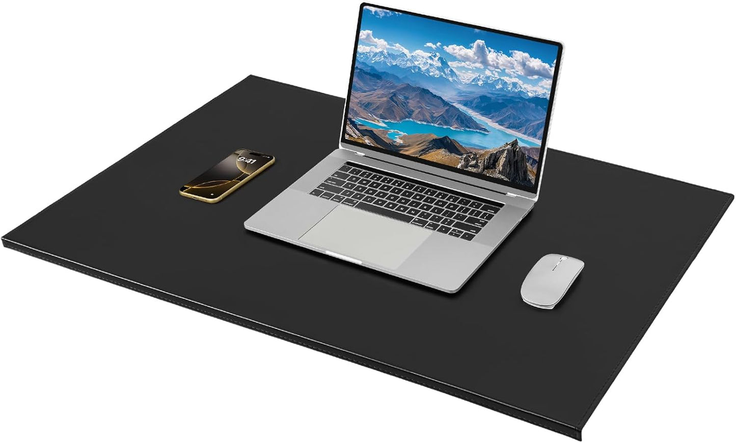 AKOZLIN 35.4"x 18.9" Soft PU Leather Surface Office Desk Mouse Mat Anti-Push Pad with Full Grip Fixation Lip Table Blotter Edge-Locked Protector