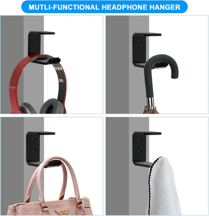 Cosmos 2 Pcs Headphone Hanger Mount Under-Desk Headset Hanger Hook Earphone Holder Wall Mount Hooks with Adhesive Tape & Screw Set Compatible with PC Gaming DJ Headset, Acrylic (Solid Black)
