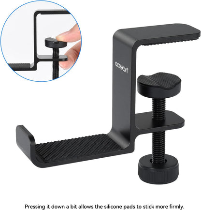 aceyoon Foldable Headphone Stand for Desk, Aluminum Headset Stand Clamp Hook Under Desk Space Save Mount, Headset Holder for Gaming Headphone, Office, Backpack, Bag, Purse Hanging (Black)