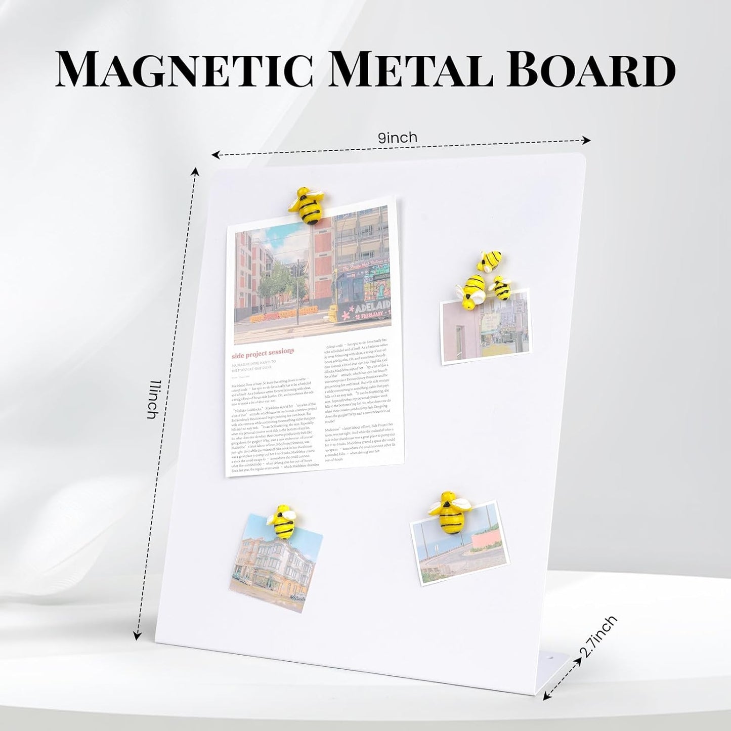 2 Pack Magnetic Board,Magnet Board,Metal Magnetic Bulletin Board,Magnet Display Stand for Home, School, Kitchen, Office (Black)