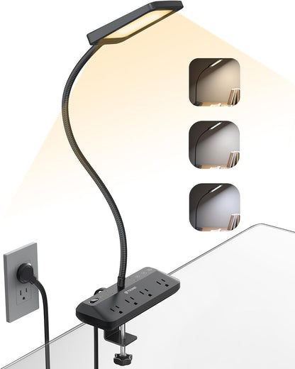 TROND LED Desk Lamp with Clamp, 1000LM Super Bright 3-Level Dimmable Desk Light 6000K Daylight, Extra-Long Flexible Gooseneck Clip on Light, Eye-Care Clamp Lamp for Painting, Workbench,Reading, Sewing