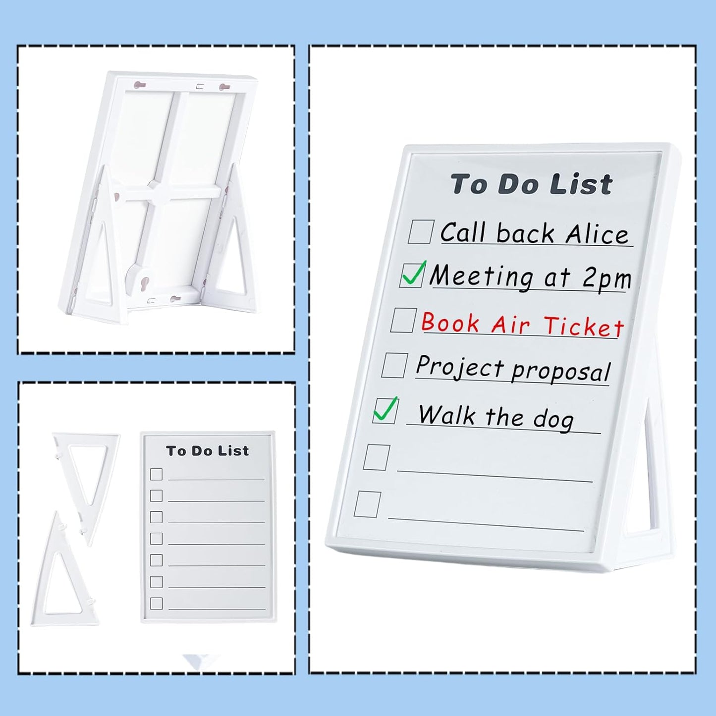 Desktop Dry Erase Board, Small Whiteboard with Stand, A5 Size 8.3 x 5.8 Inches with A Dry Erase Marker, Detachable Stand & to Do List Card (A5)