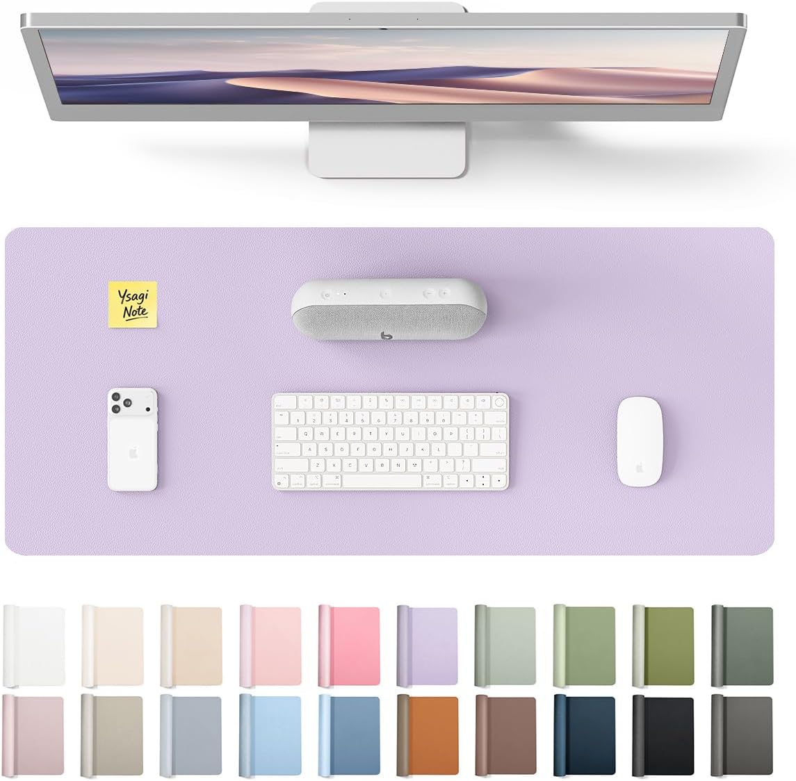 YSAGi Large Extended PU Leather Desk Pad Protector – Non-Slip Waterproof Desk Mat for Office & Home, Easy Clean Mouse Pad & Laptop Writing Blotter 35.4"x17" Black - Colors B